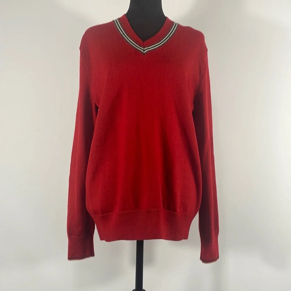 Banana Republic Medium V neck pull over sweater, Red, White & Black stripe